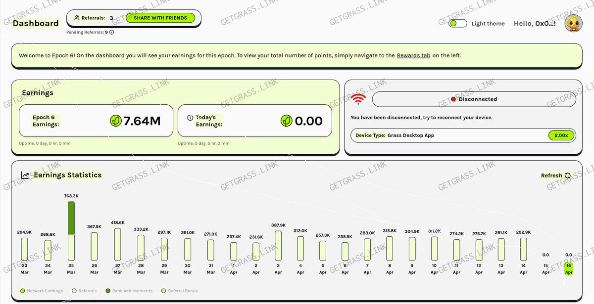 My GetGrass Earnings Example